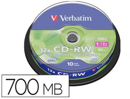 10 CD-RW Verbatim 700MB 12x 80 minutos